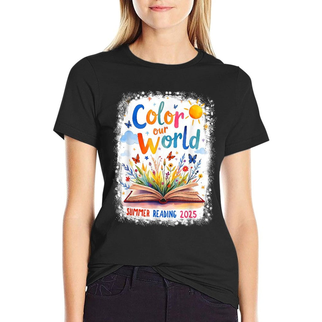 Color Our World Summer Reading Book Wildflowers Butterflies  Oversized Silhouette T-Shirt