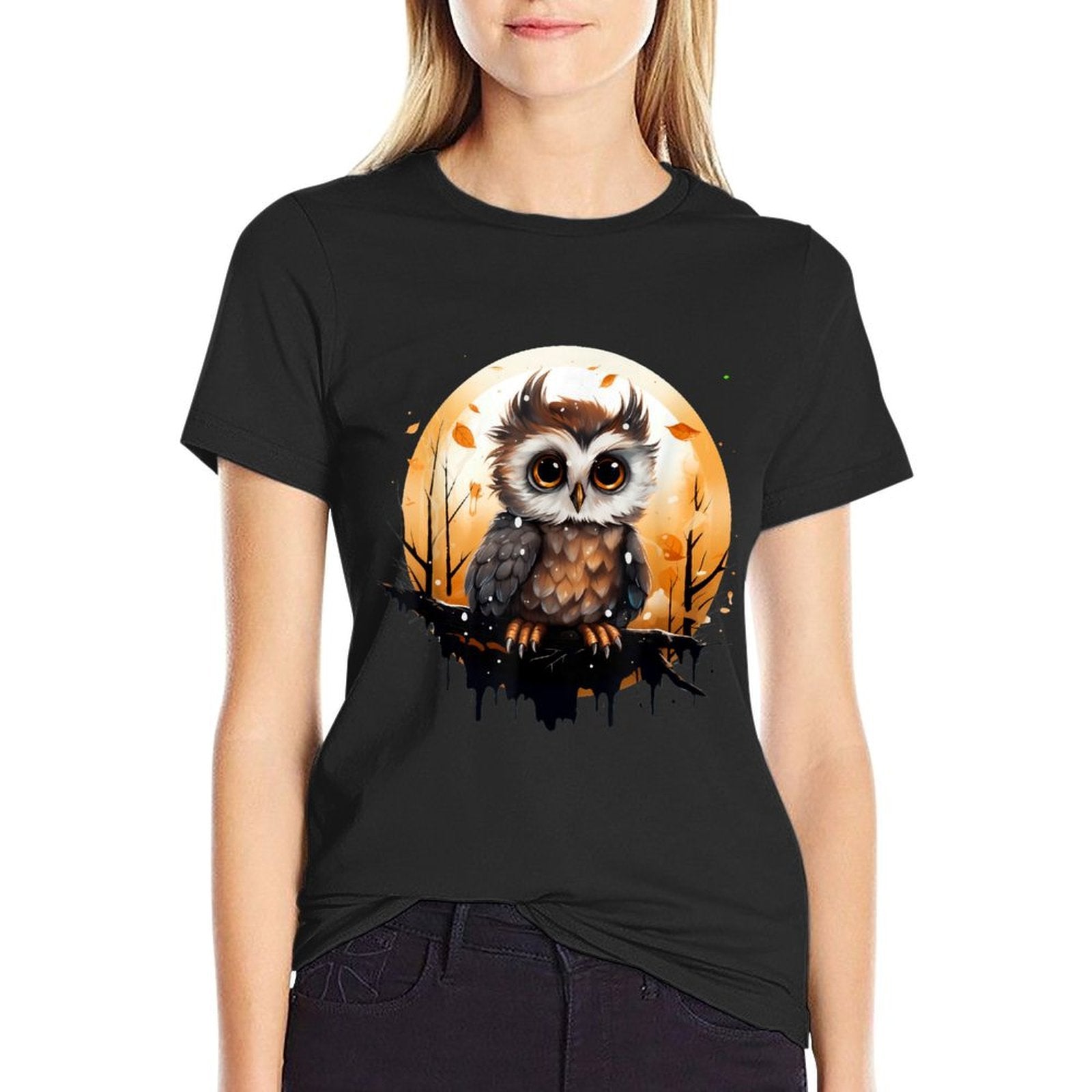 Charming Cute Adorable Owl in Autumn Twilight  Durable T-Shirt