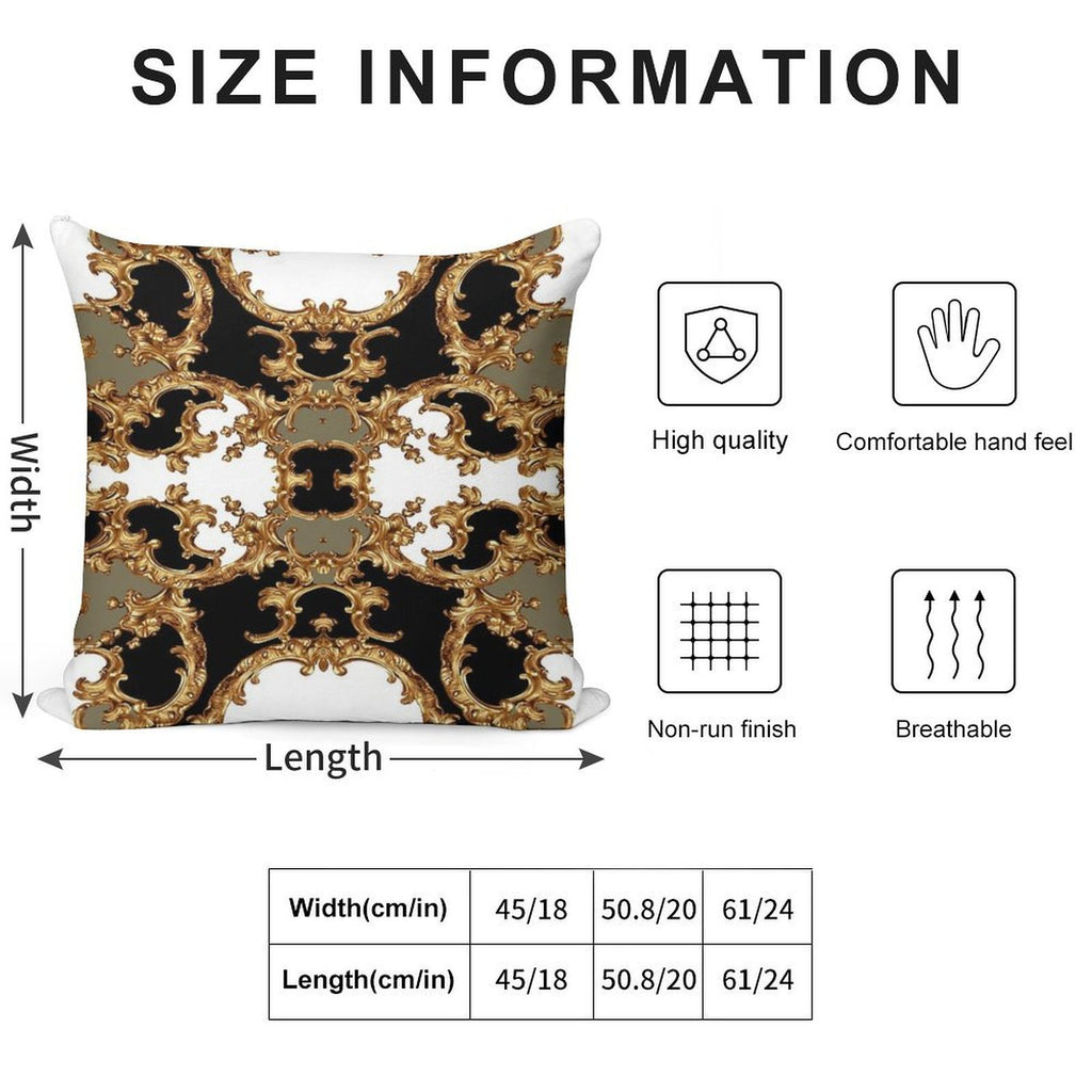 Golden Ornamental Baroque Symmetrical Soft Multiple Sizes Throw Pillow