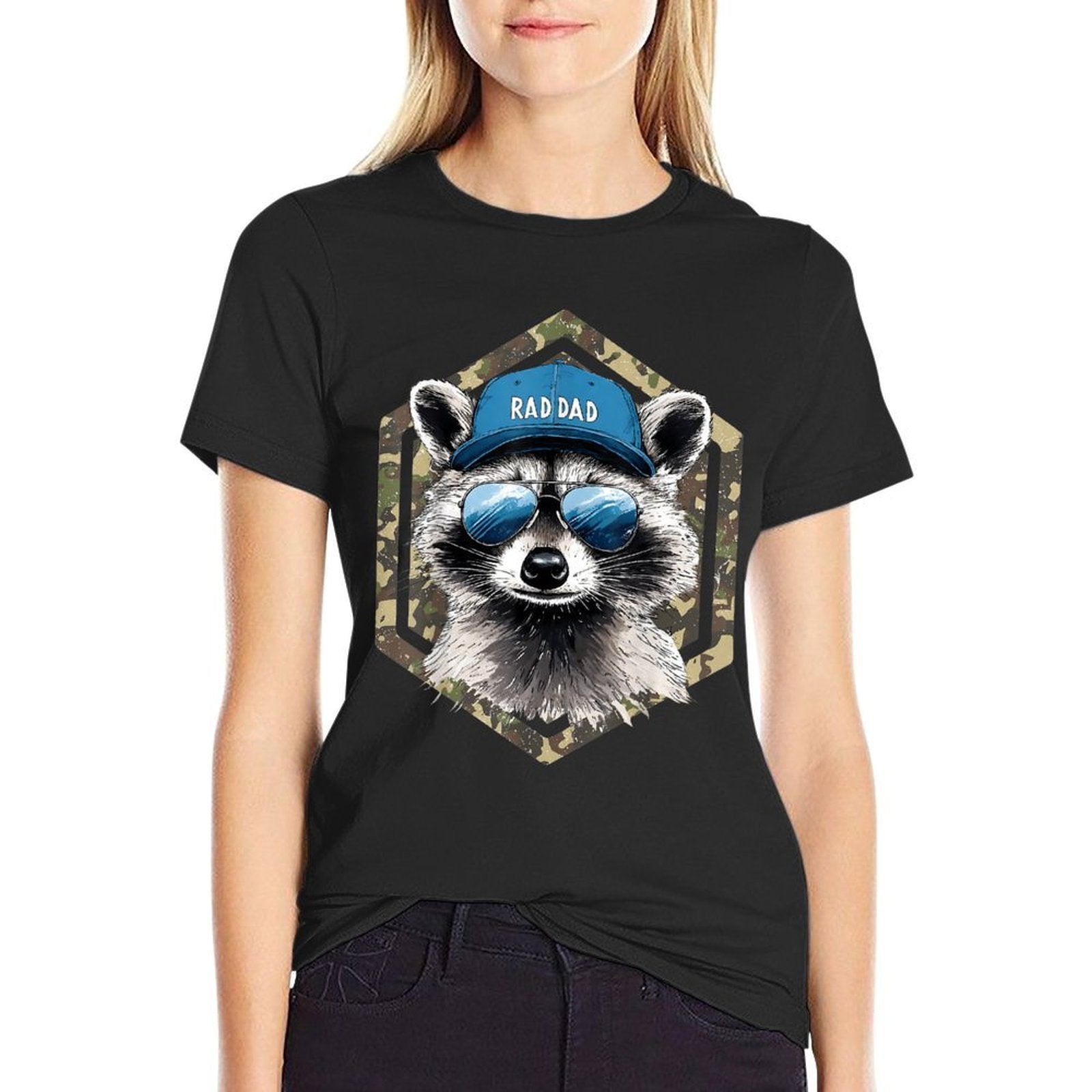 Rad Dad Camo Dad Retro Fathers Day Funny Raccoon  Slim-fit Cut T-Shirt