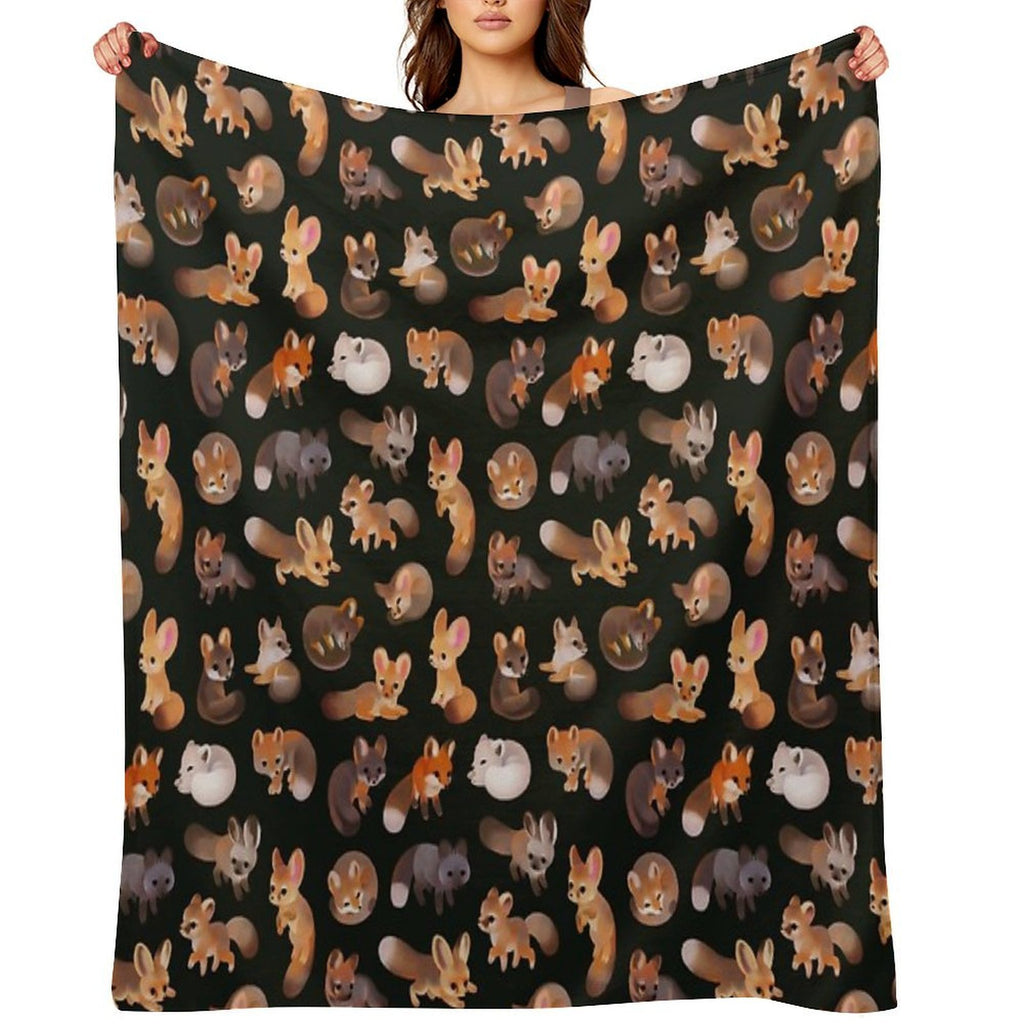 Foxes - Dark Velvety-soft Throw Blanket
