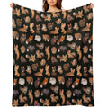 Foxes - Dark Velvety-soft Throw Blanket
