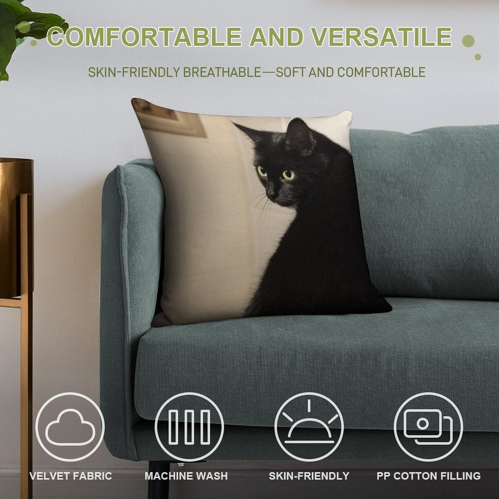 Black Cat Soft Shrink-Resistant Throw Pillow