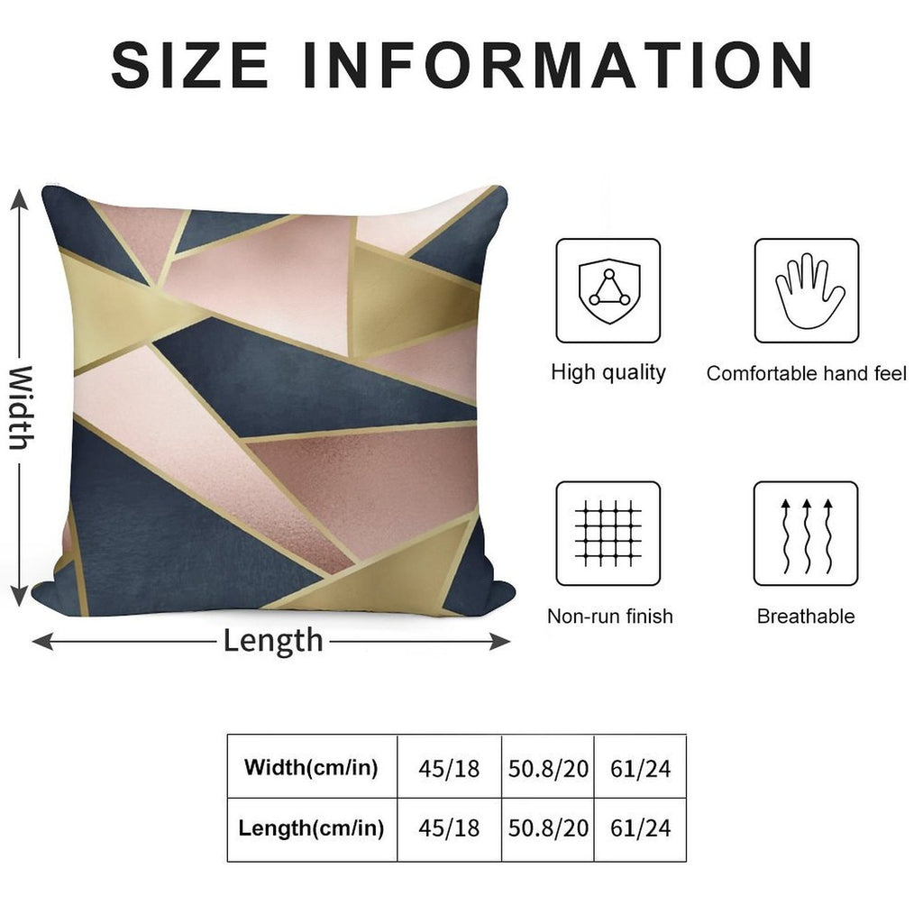 Geometric, Rose Gold, Pink, Gold And Navy Blue, Abstract, Pattern Soft Fade-Resistant Throw Pillow