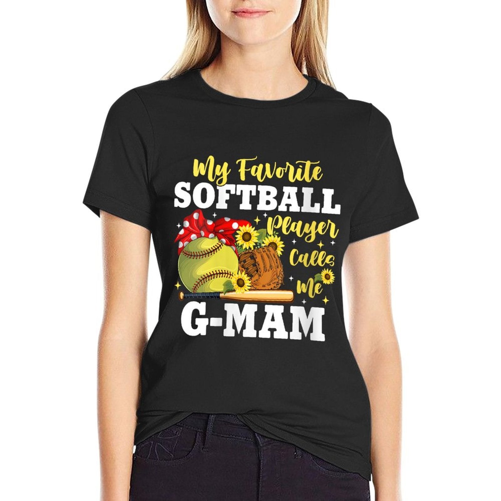 Womens My Favorite Softball Player Calls Me G Mam Sunflower  Breathable T-Shirt