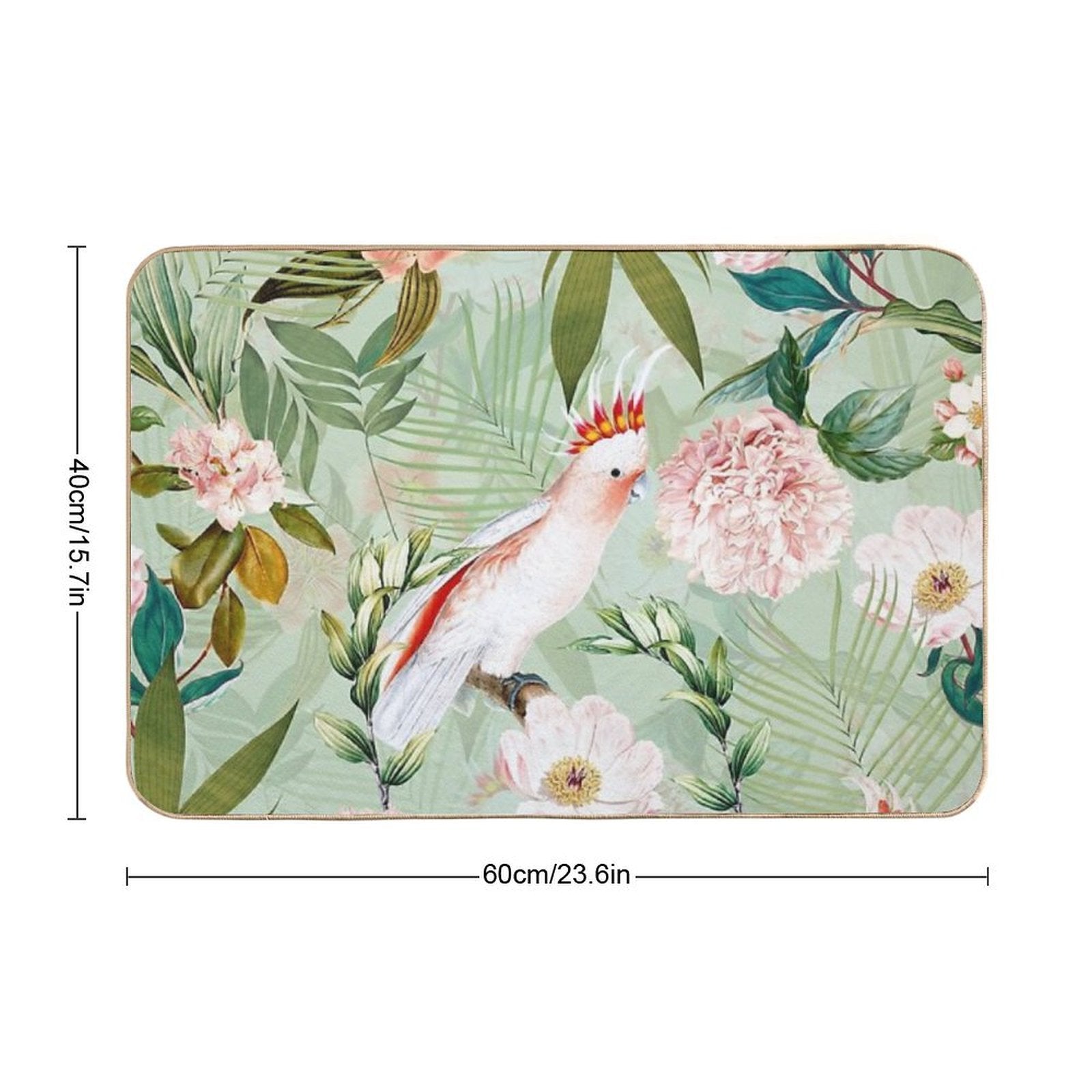 Tropical Cockatoo And Jungle Botanical Garden Pattern - Mint  Slip-Resistant Bath Mat