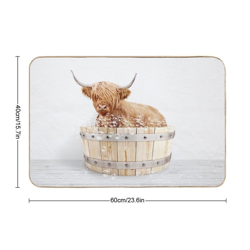 Highland Cow in Wooden Bathtub, Cow Taking A Bath, Cow Bathing, Bathtub Animal Art Print By Synplus  Long-Lasting Bath Mat