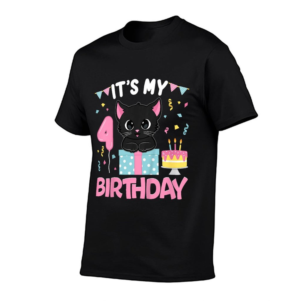 Kids Its My 4th Birthday Girl Cat Birthday 4 Year Old BDay Party  Summer-ready Fabric T-Shirt