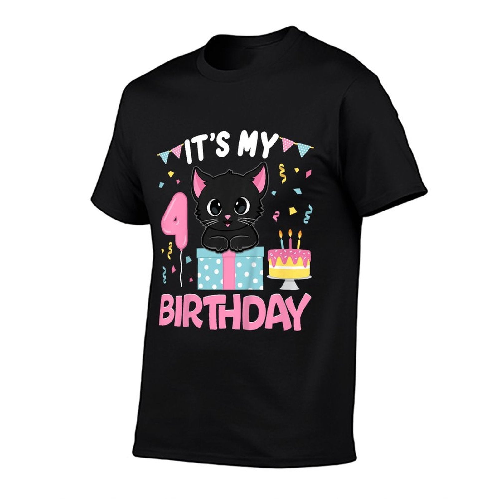 Kids Its My 4th Birthday Girl Cat Birthday 4 Year Old BDay Party  Summer-ready Fabric T-Shirt