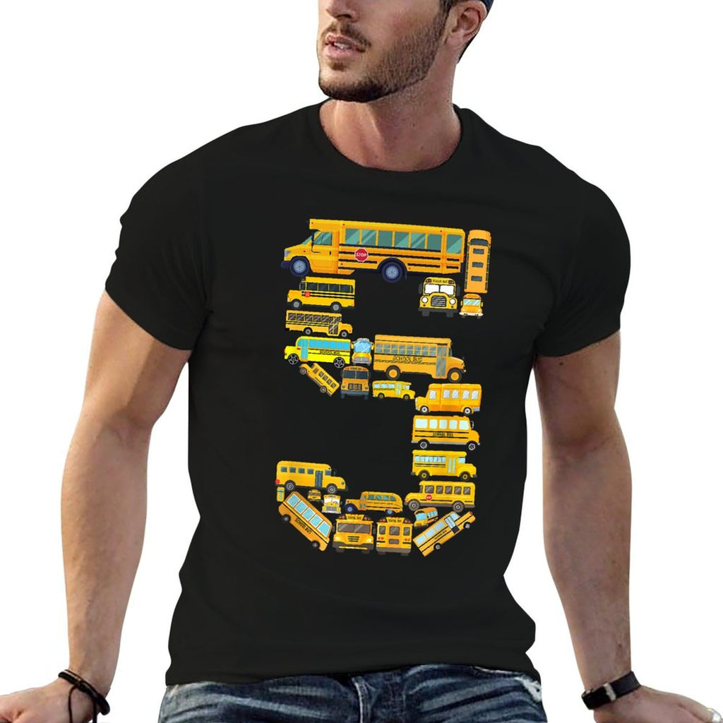 School Bus 5th Birthday School Bus Themed Kids 5 Year Old  Polyester Blend T-Shirt