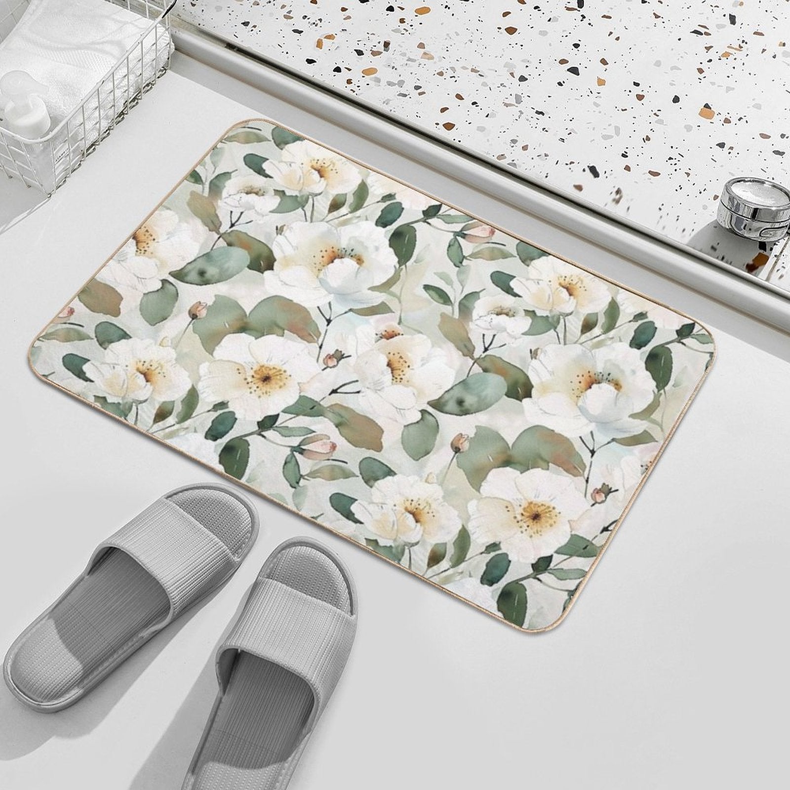 Floral Pattern. Colorful Flowers.  Absorbent Bath Mat