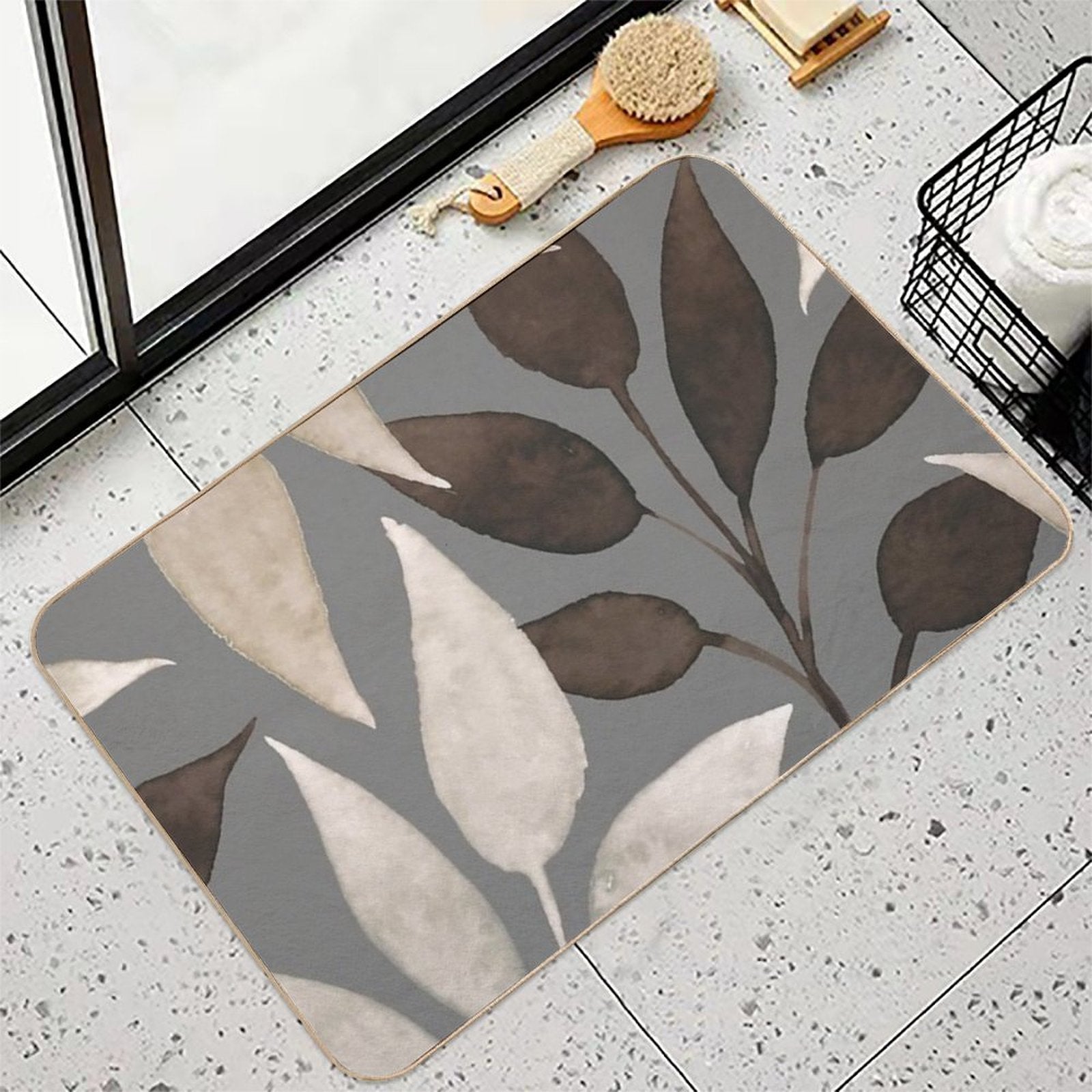 Leaves Design.  Long-Lasting Bath Mat