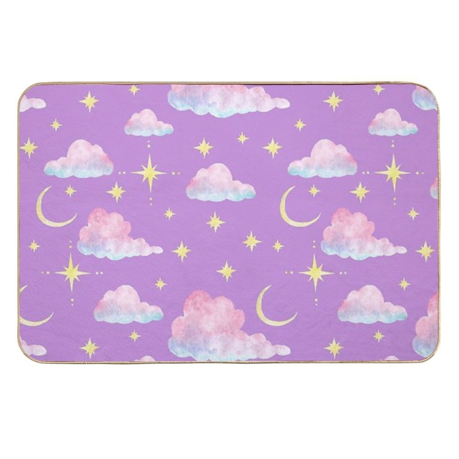 Purple Evening Sky with Moon, Stars And Clouds  Easy Maintenance Bath Mat