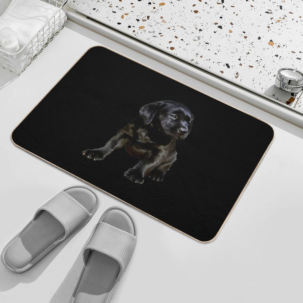 Adorable And Cute Black Labrador Sitting Puppy Vector  Anti-Trip Bath Mat