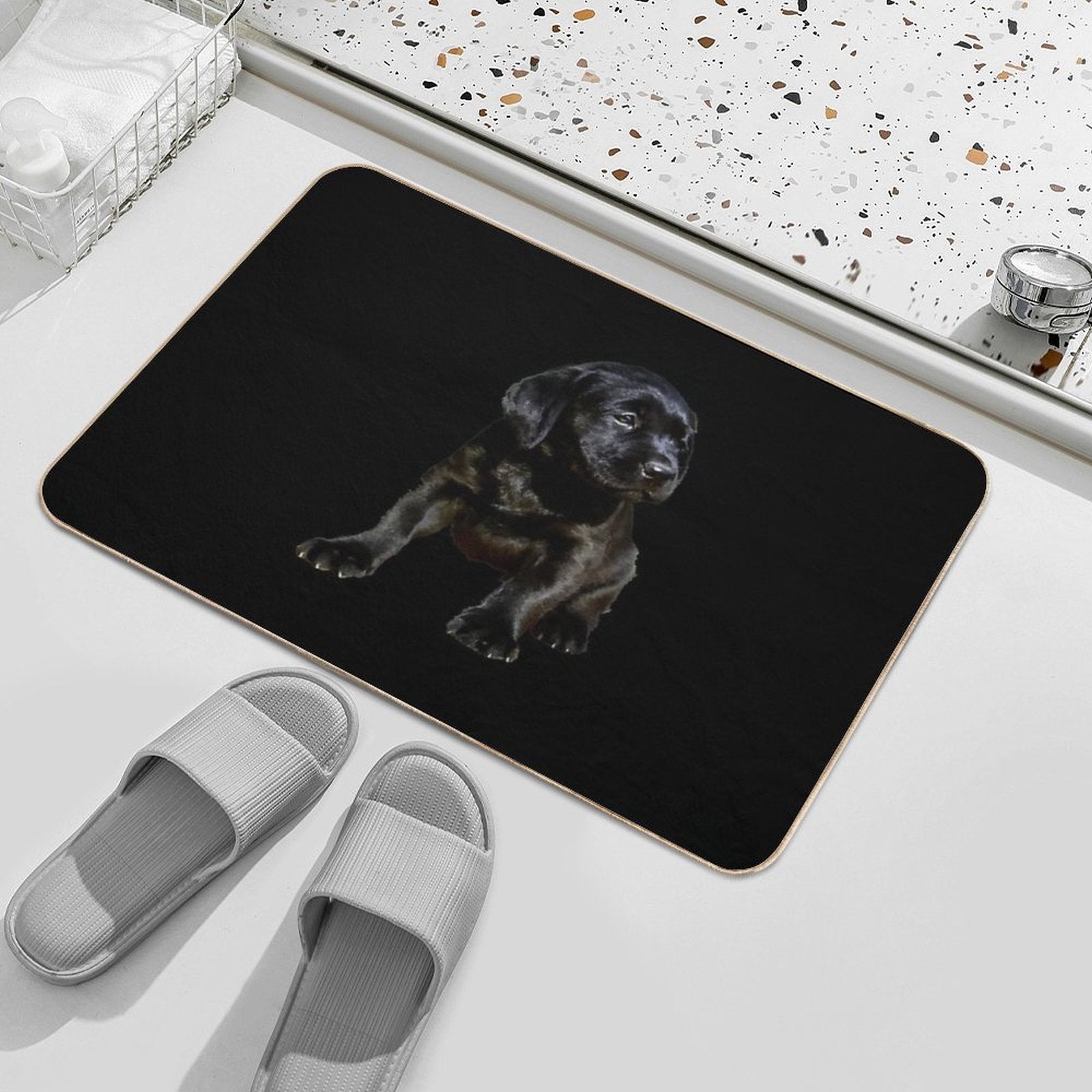 Adorable And Cute Black Labrador Sitting Puppy Vector  Anti-Trip Bath Mat