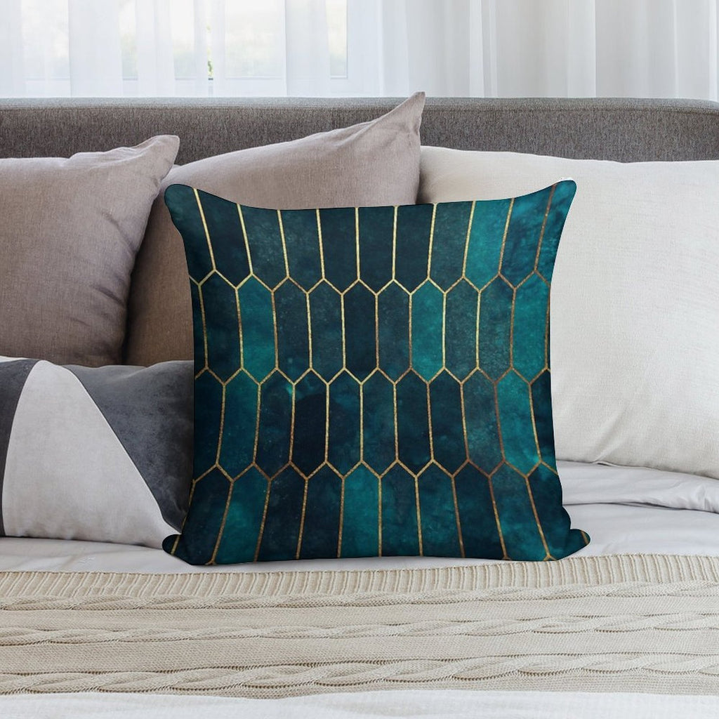 Deep Teal And Blue Gold  Pattern Soft Durable Construction Throw Pillow
