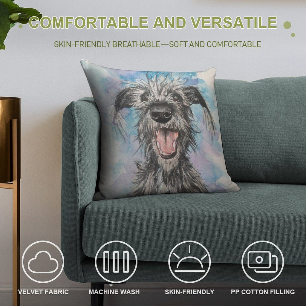 Scruffy Lurcher  , Watercolour Background Soft High-Density Material Throw Pillow