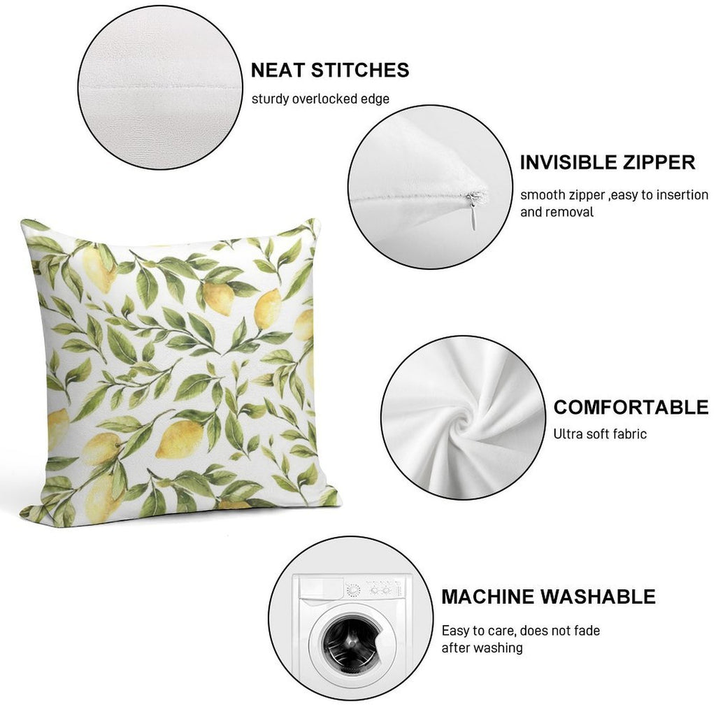 Summer Yellow Lemon Citrus And Green Foliage Soft Washable Throw Pillow
