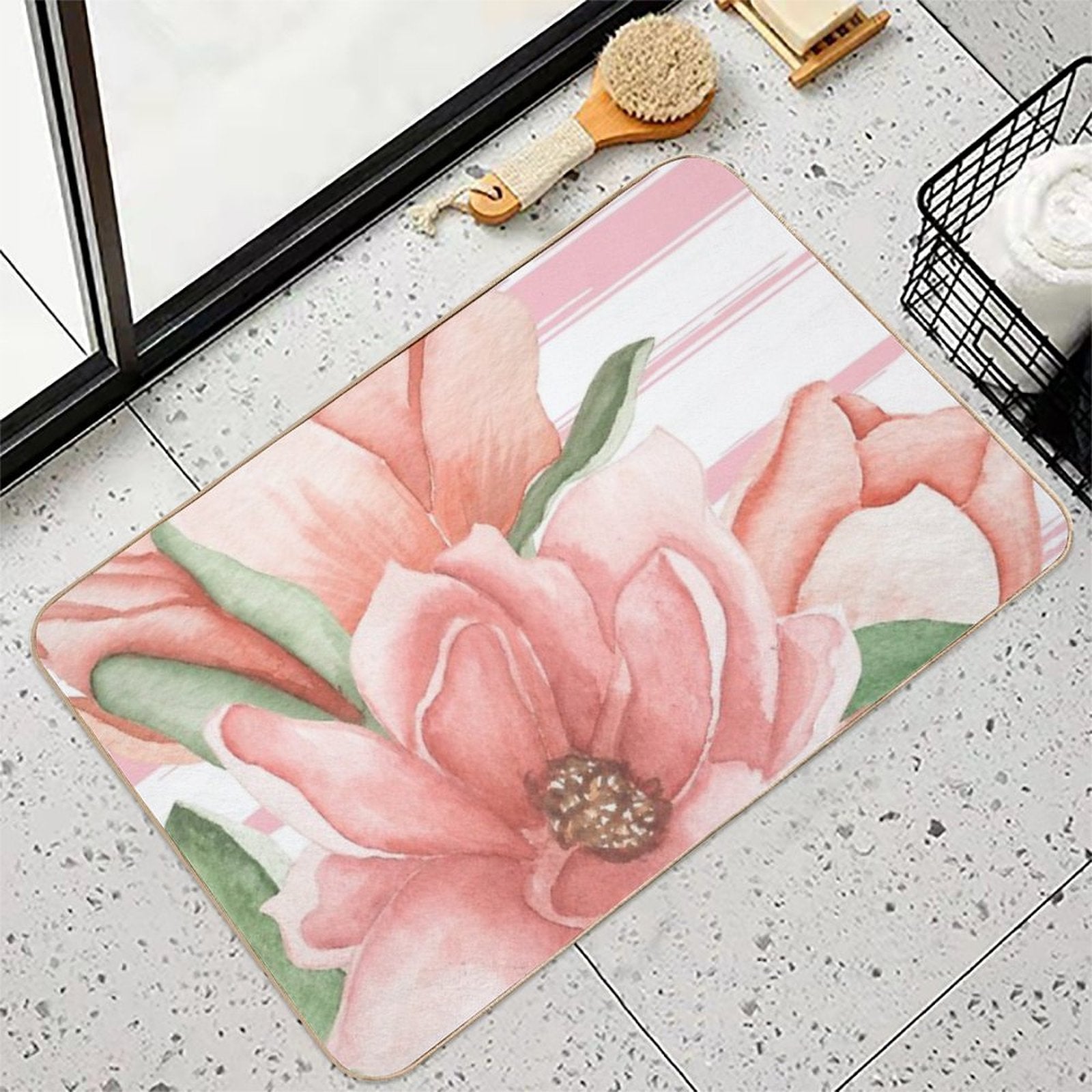 Large Print Floral Design Durable Bath Mat