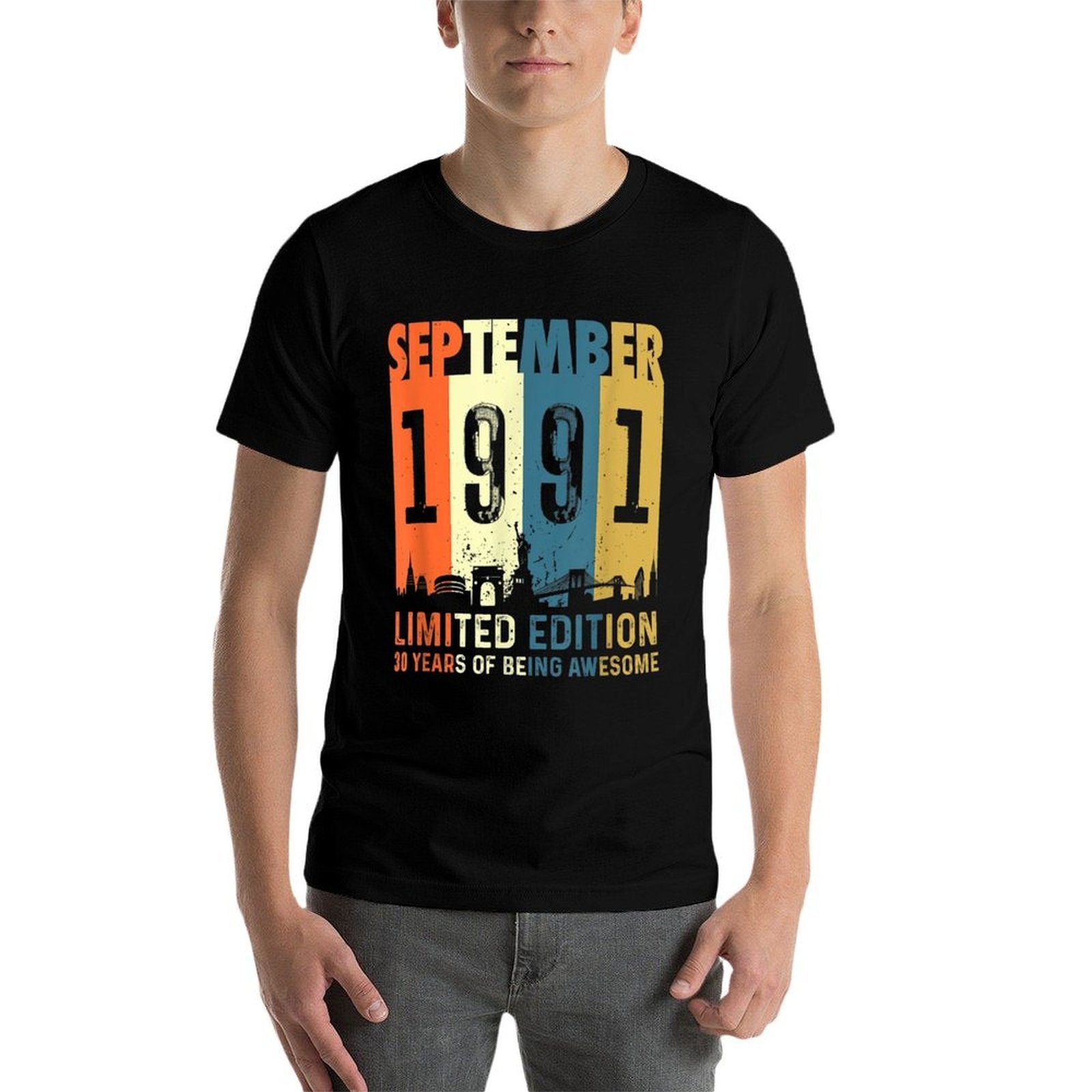 30 Limited Edition, Made in September 1991 30th Birthday  Ribbed Collar T-Shirt