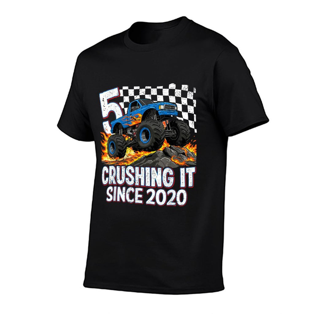 5th Birthday Monster Truck 5 Year Old Boys Party Born 2020  High-quality Stitching T-Shirt