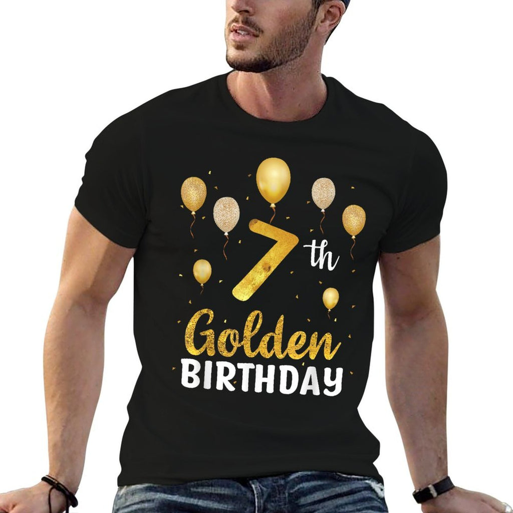 7th Golden Birthday Balloons 7 Year Old Funny B-day  Lightweight T-Shirt