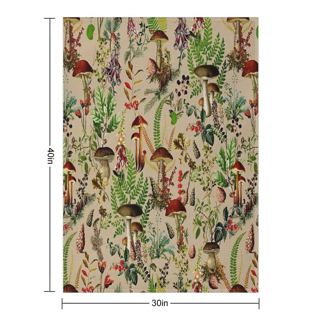 Vintage Mushrooms Forest Botanical GardenPattern - Sepia Beige Nightgarden Compact Throw Blanket