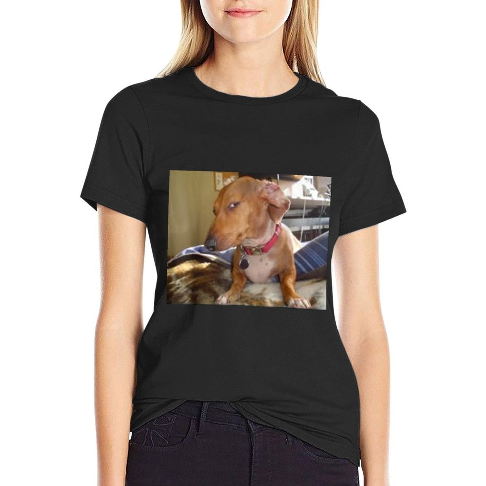Bombastic Side Eye Dog Funny, Black, Unisex-Adults,,, Meme Animal Print, Modern, All Seasons  Durable T-Shirt