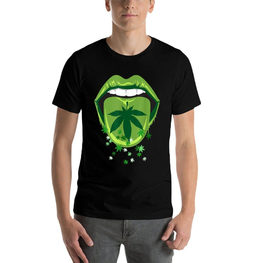 Marijuana Smoker Pot Leaf Tongue Green Lips Love Weed  Polyester Blend T-Shirt