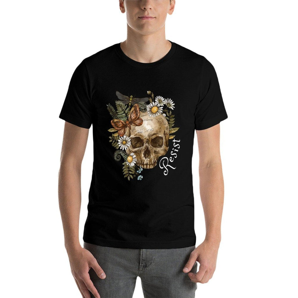 Resist Subtle Anti Trump Skull Floral Botanical Protest Comfortable T-Shirt