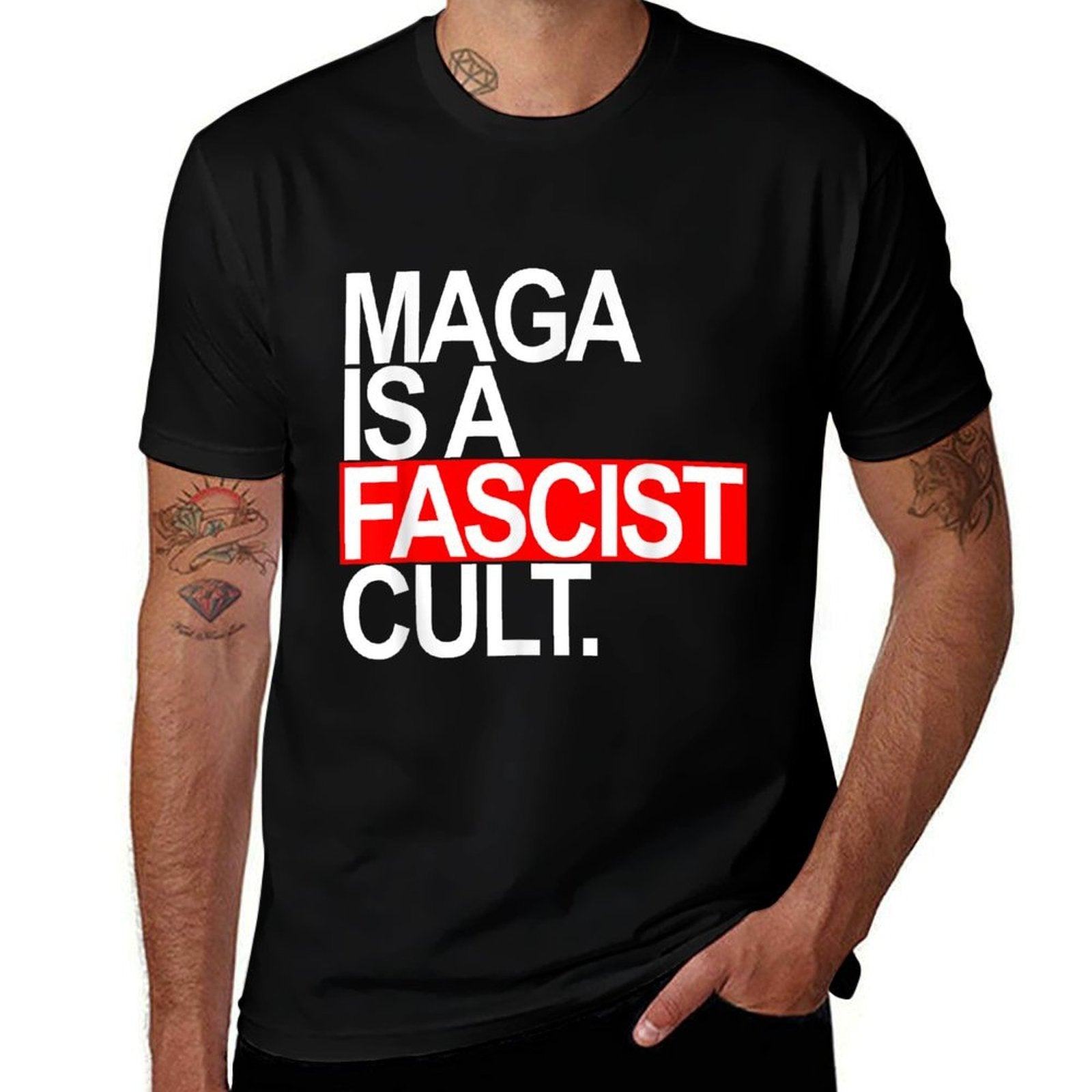 MAGA IS A FASCIST CULT - Stand Against Fascism (red)  Rolled Sleeves T-Shirt