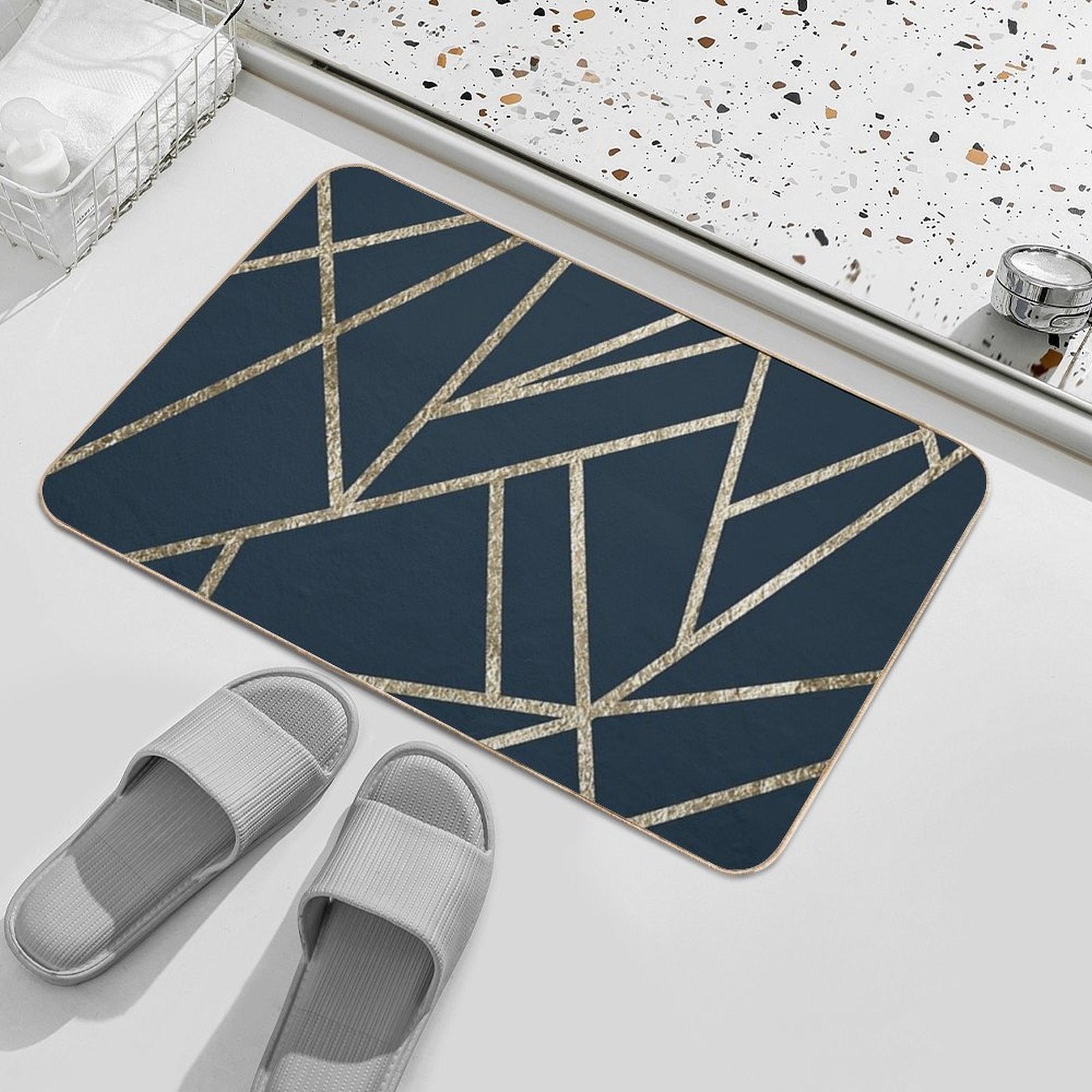 Classic Dark Blue Gold Geo #1 #geometric #decor #art Durable Bath Mat