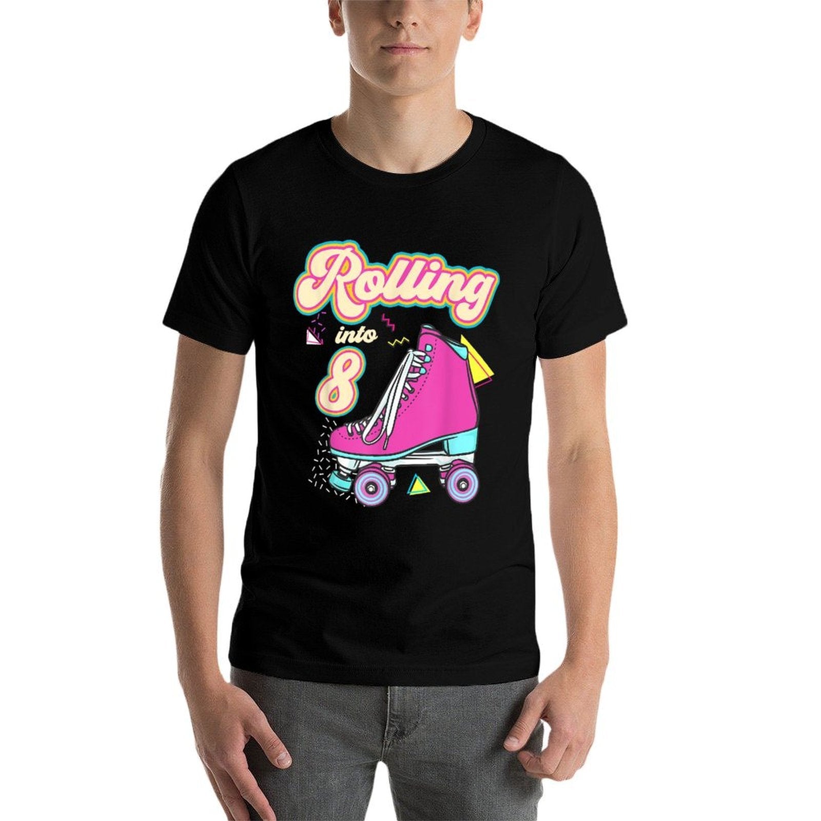 Rolling Into 8 Year Old Roller Skate 8th Birthday Girl  Wrinkle-resistant T-Shirt