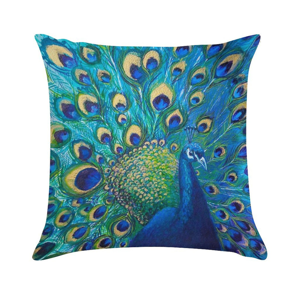 Beautiful Painted Peacock in Its Full Glory Soft Short Plush Fabric Throw Pillow