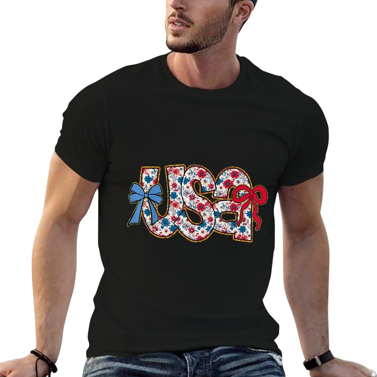 Coquette Bow 4th Of July USA Floral USA For Women Girls  Affordable Price T-Shirt