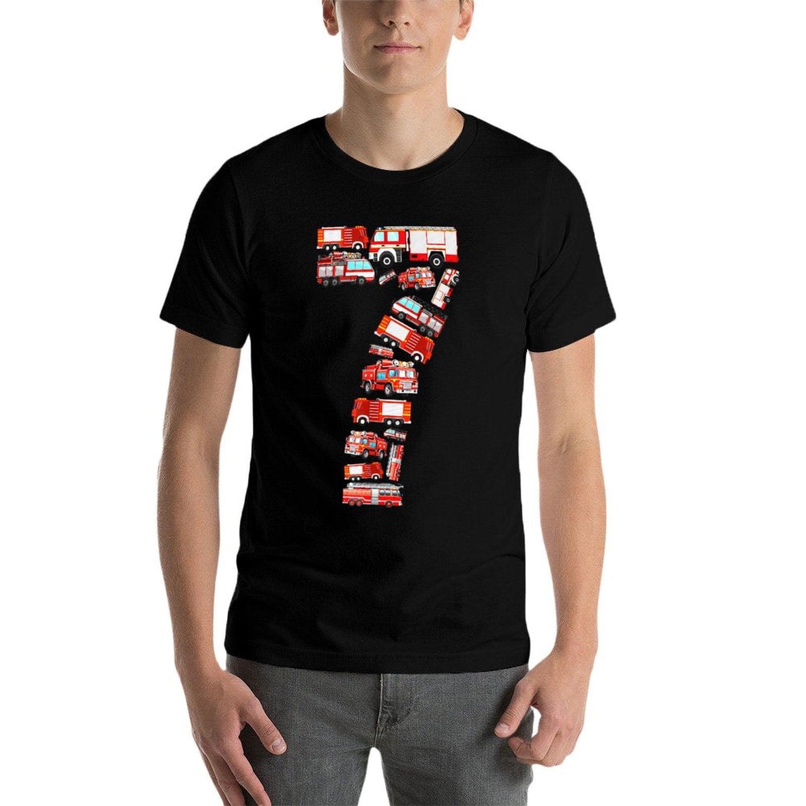 Fire Truck, 7th Birthday Boy, 7 Year Old Toddler Firefighter  Lightweight T-Shirt