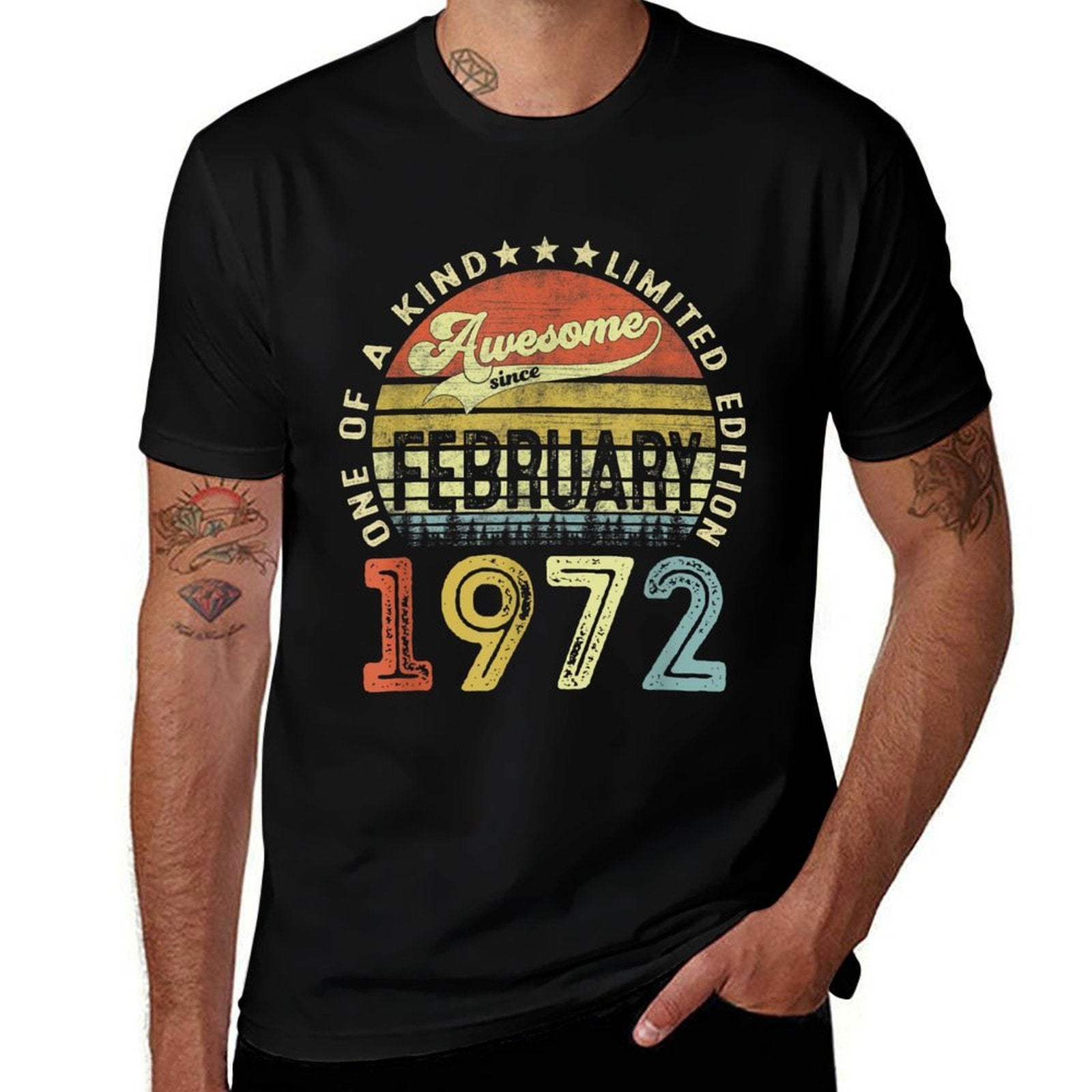 50 Year Old 50th Birthday Gifts Awesome Since February 1972  Heathered Texture T-Shirt