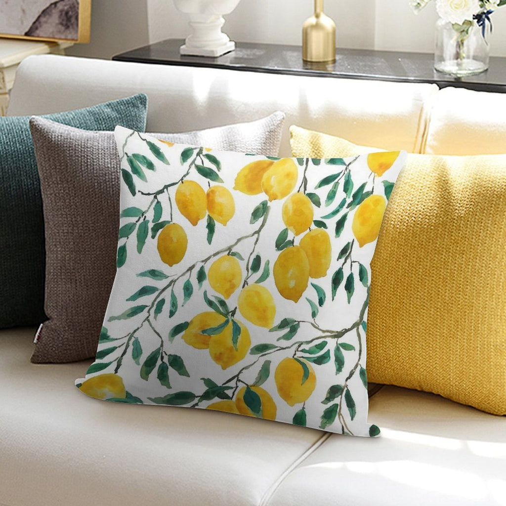 Hand Painted Watercolor Yellow Lemon Pattern Soft Decorative Cover Throw Pillow