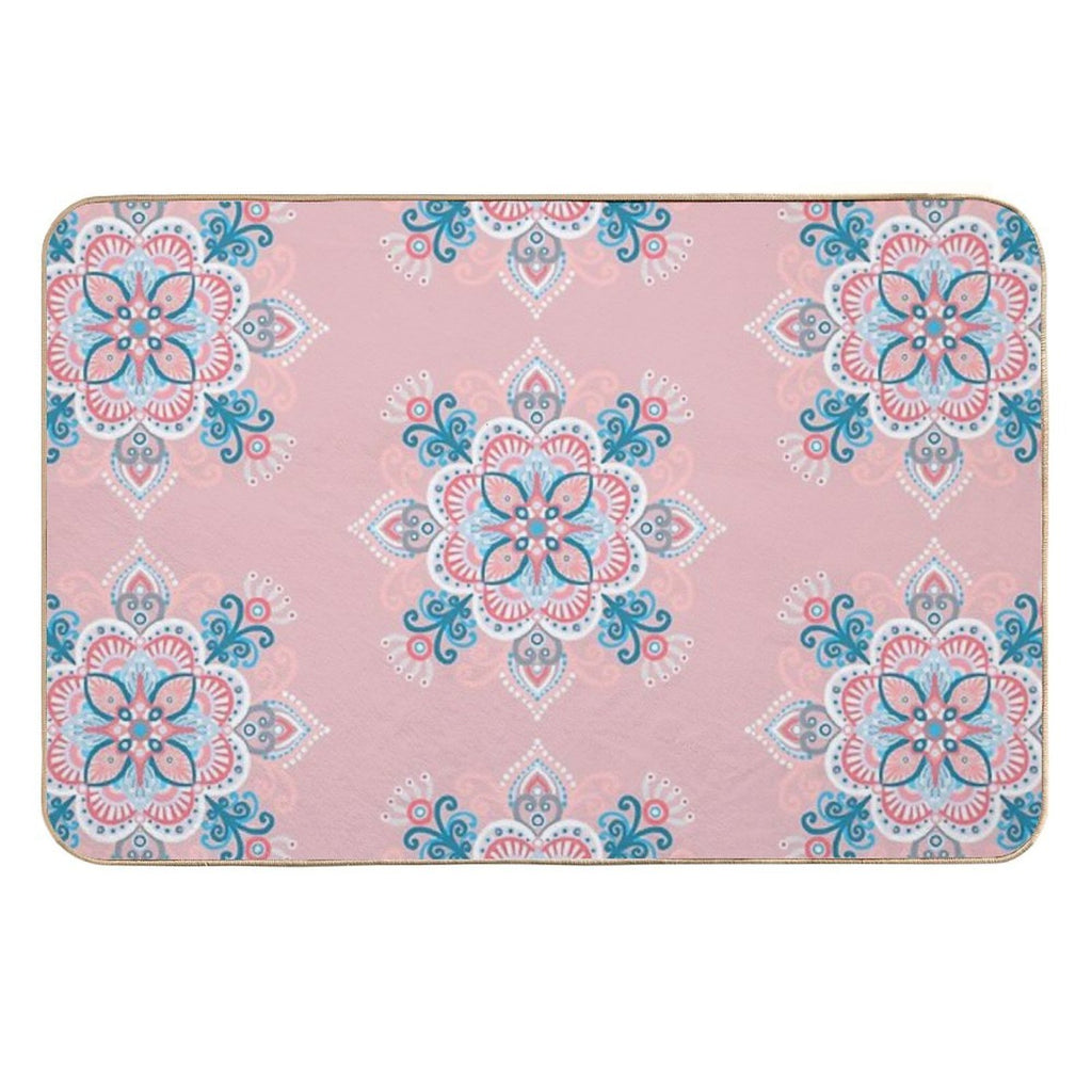 Ice Flowers Mandala Pink  Easy To Clean Bath Mat