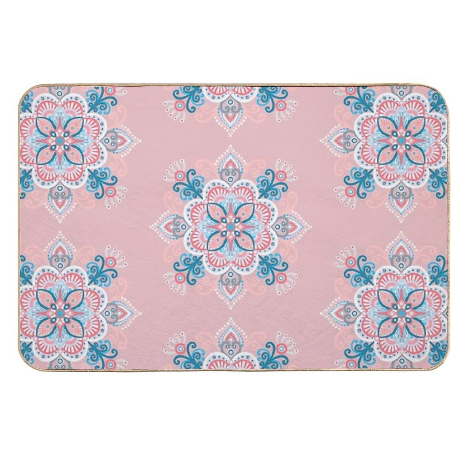 Ice Flowers Mandala Pink  Easy To Clean Bath Mat
