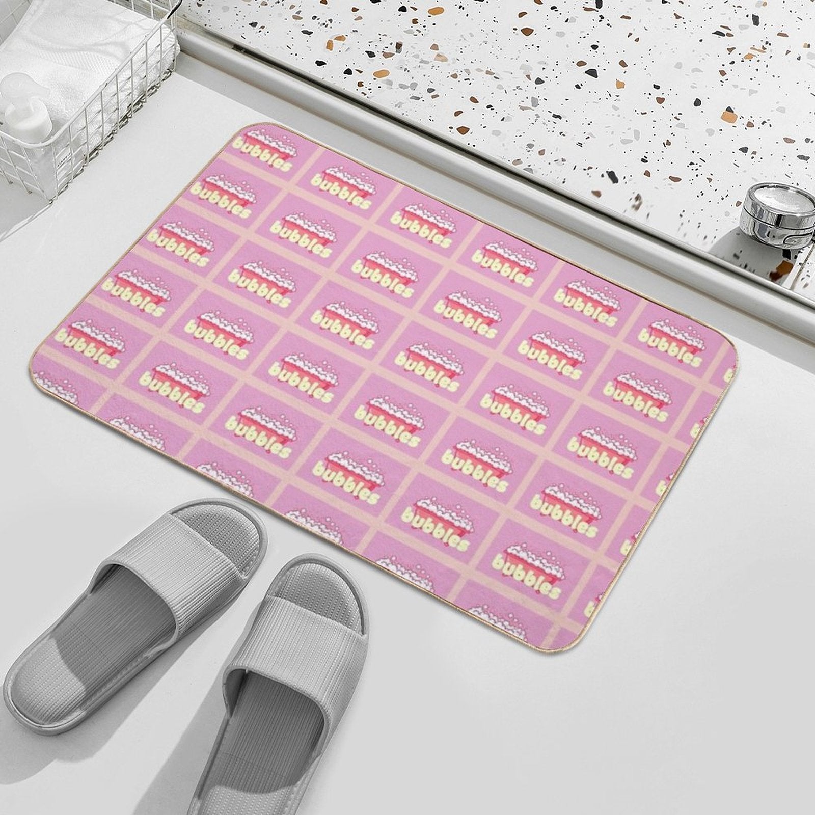 Cartoon Pink Bubble Bath Poster  High-Traffic Bath Mat