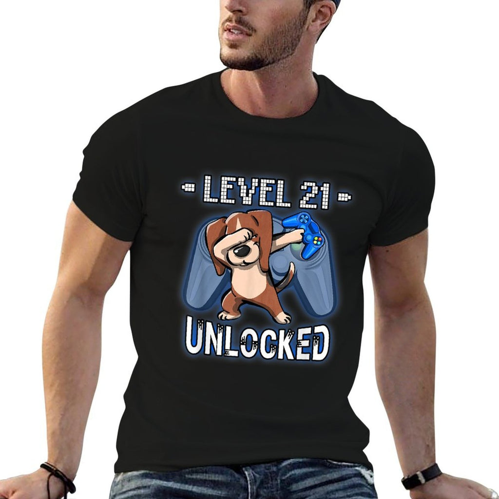 Level 21 Unlocked - Funny Dabbing Beagle Gamer 21st Birthday  Tagless Design T-Shirt