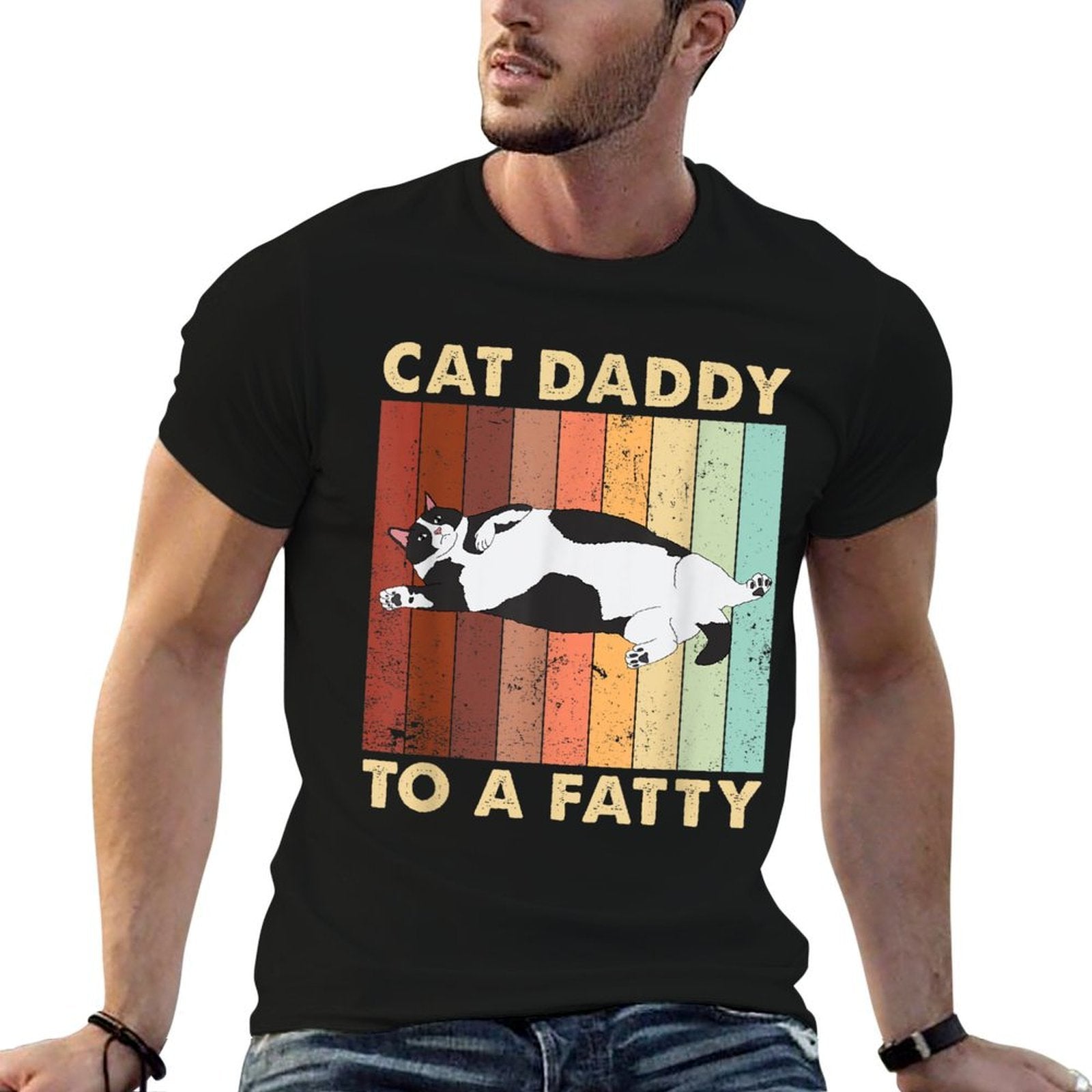 Kitty Lover Cat Gifts For Cat Lover Retro Fat Chonk Dad Funny Cat Daddy To A Fatty, Small Comfortable T-Shirt