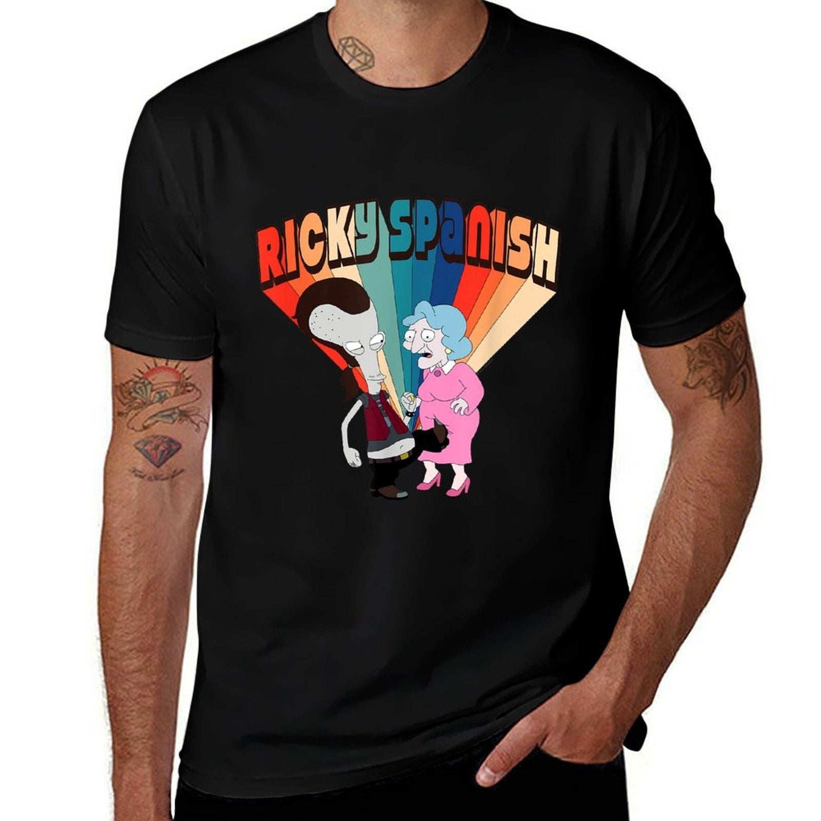 American Dad Ricky Spanish Rainbow Logo Cartoon  Vintage-inspired T-Shirt