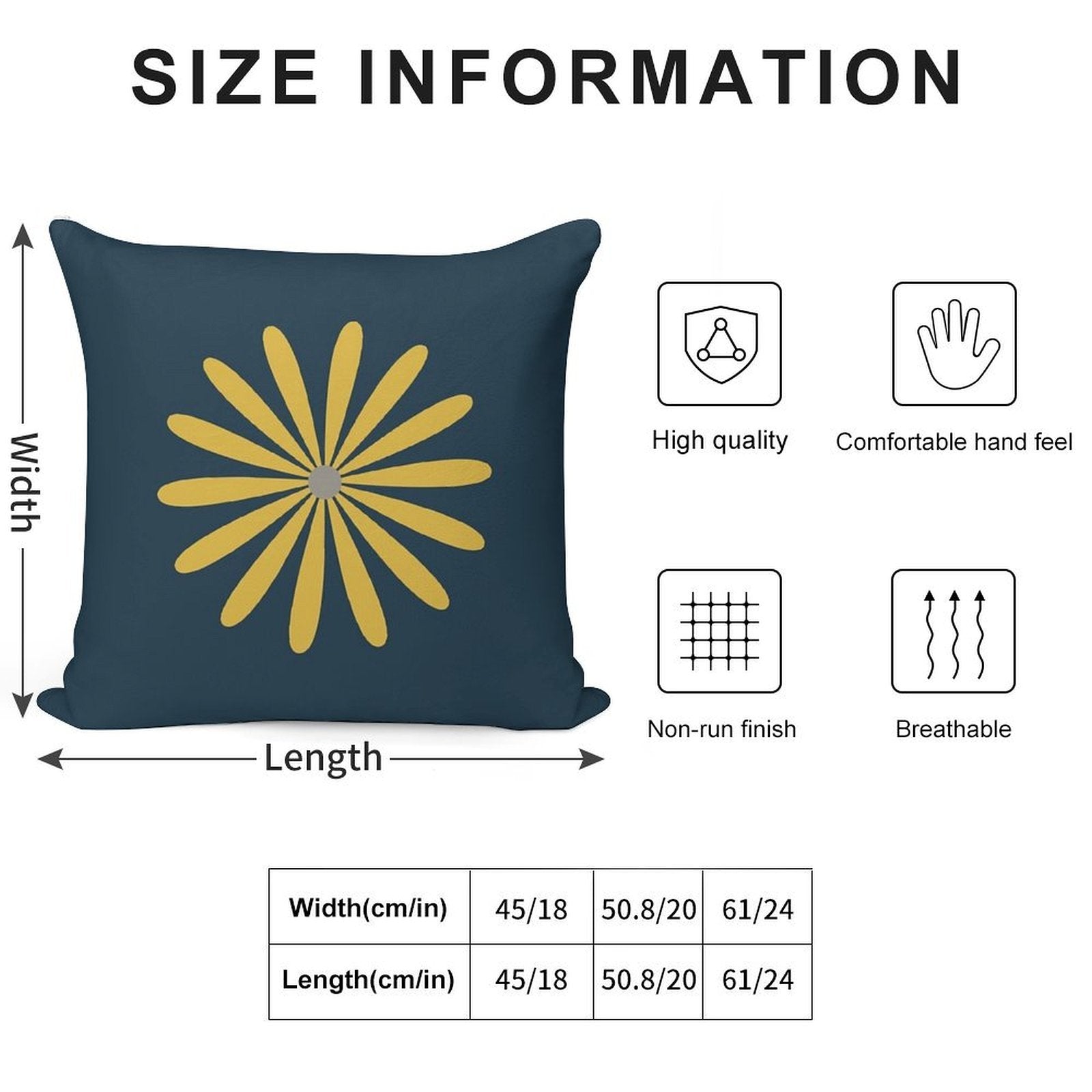 Big Daisy in Light Mustard Yellow And Grey on Navy Blue Minimalist Retro Modern Floral Soft Home Decor Throw Pillow