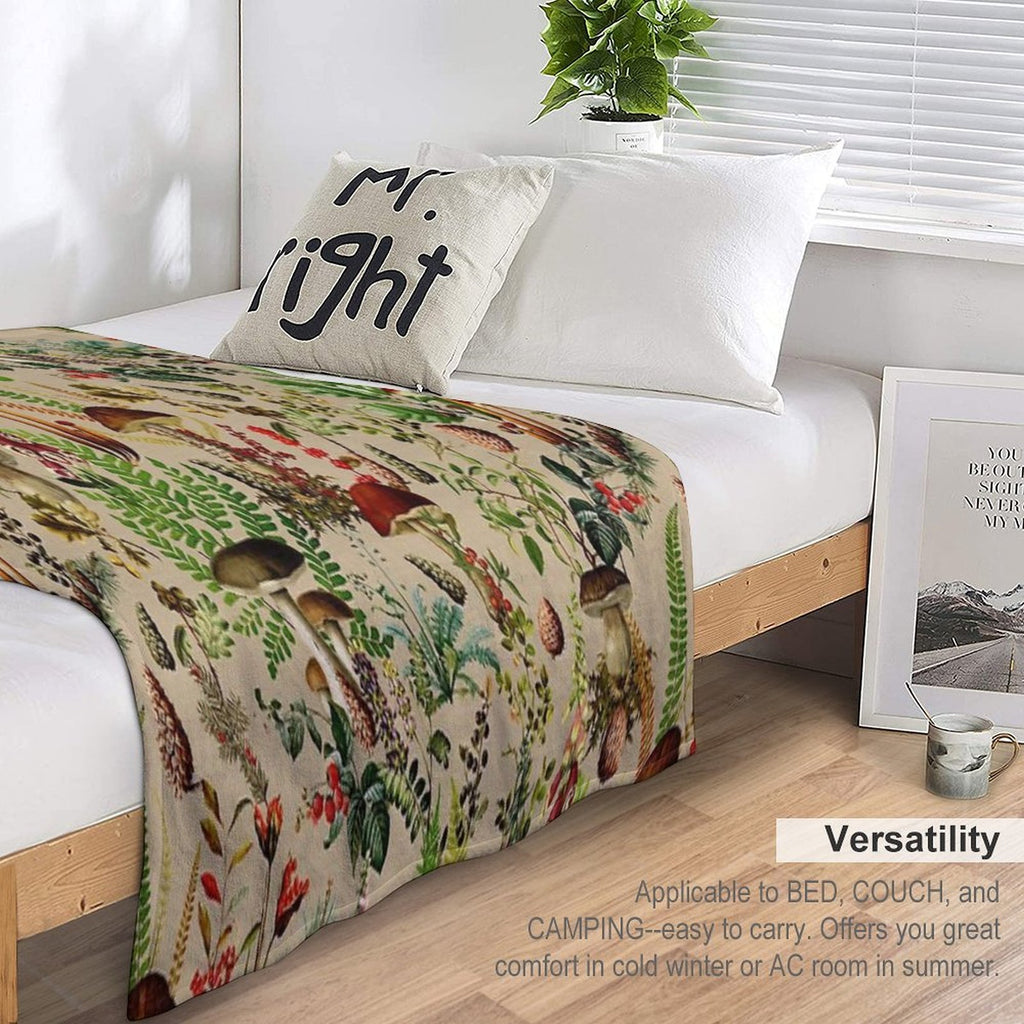 Vintage Mushrooms Forest Botanical GardenPattern - Sepia Beige Nightgarden Compact Throw Blanket