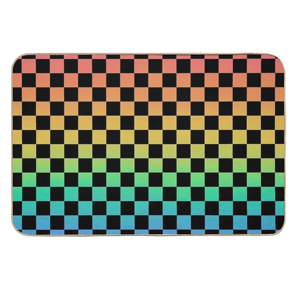 Rainbow And Black Checkerboard  Dirt-Trapping Bath Mat