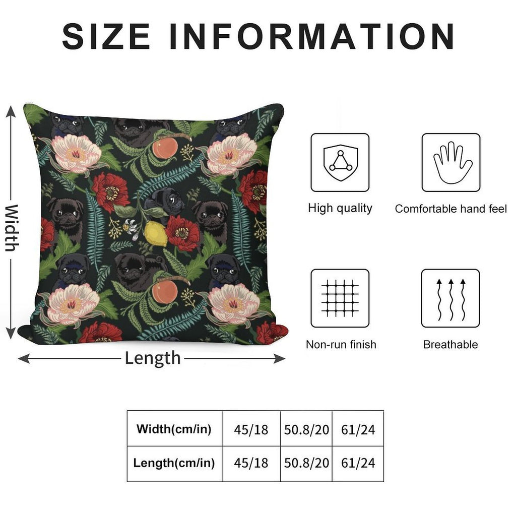 Botanical And Black Pugs Soft Warmth Comfort Throw Pillow
