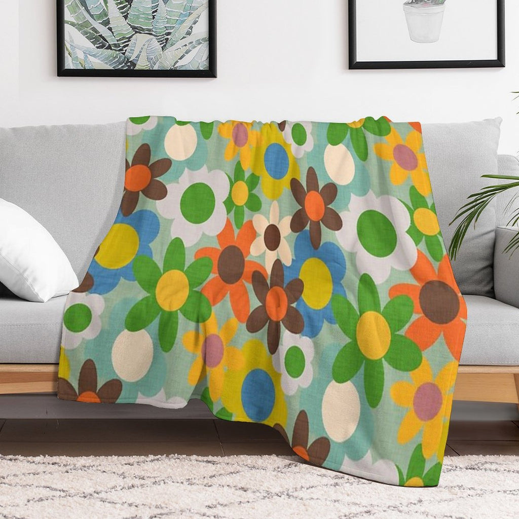 70s Floral Blue Shrink-resistant Throw Blanket