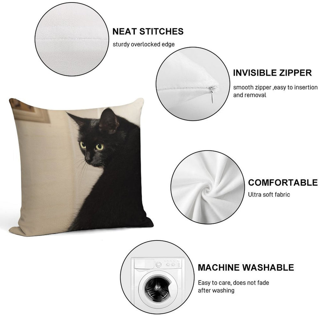 Black Cat Soft Shrink-Resistant Throw Pillow